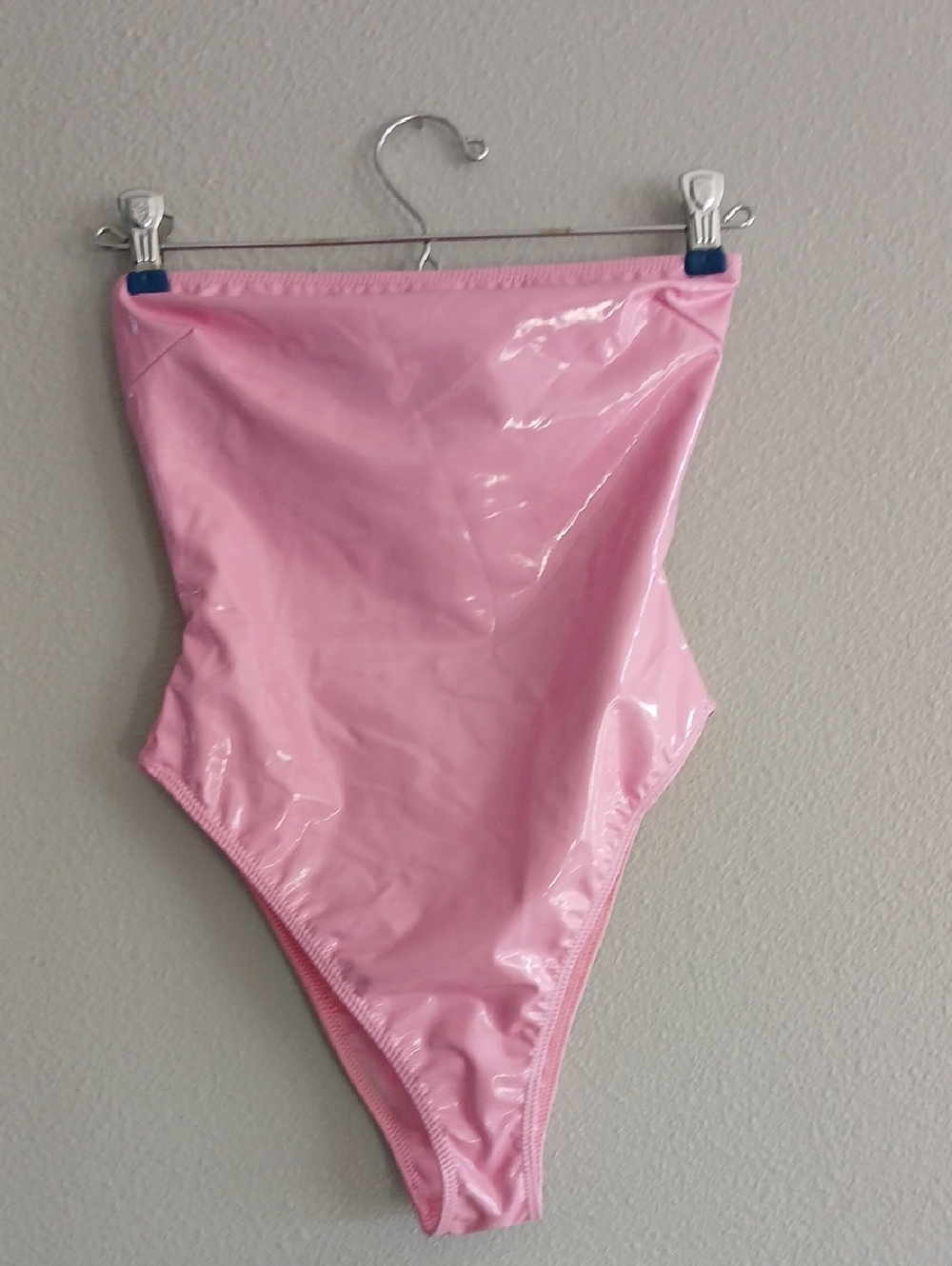 naked wardrobe Pink High Cut One Piece Xs Vinyl Swimsuit Barbie Pink Strapless